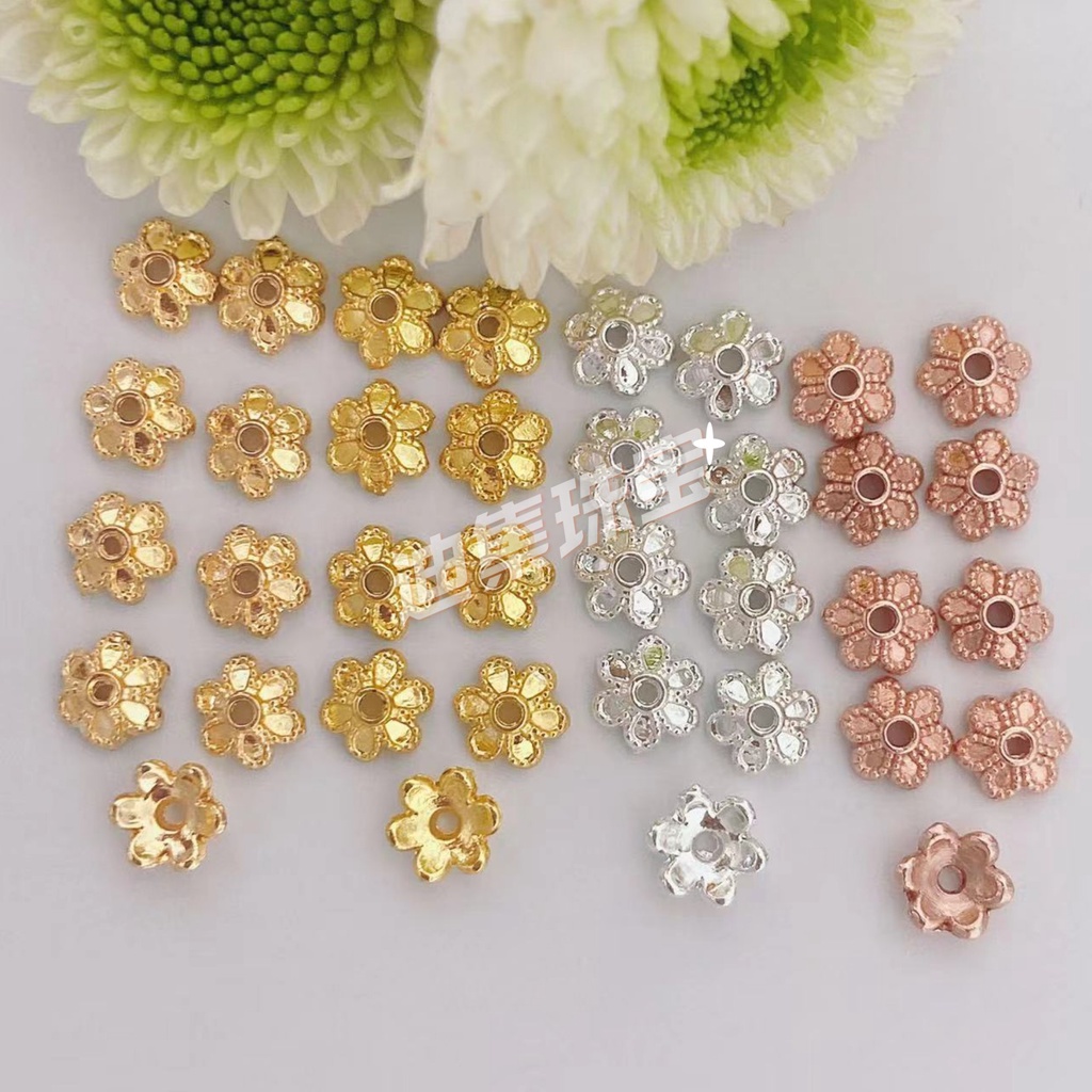 ก0002 [ฟรีโมโนโครม 50 ชิ้นสําหรับการสั่งซื้อกว่า 100 ชิ้น] กักขังสีที่แข็งแกร่ง 14เค ทอง-แคลนประมาณ 6 มม. ขนาดเล็กหกกลีบแข็ง Receptacle ดอกไม้หมวกผู้ถือลูกปัด ตัวเว้นวรรค ลูกปัด ทําเอง เครื่องประดับสตริงสร้อยข้อมือลูกปัด ทําเอง สร้อยข้อมือลูกปัดลูกปัดร