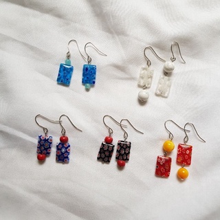 Flower glass + Yellow shell earrings ต่างหูดอกไม้ ต่างหูแก้ว แก้วดอกไม้