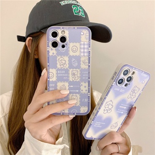 เคสโทรศัพท์มือถือ TPU นิ่ม ลายสก๊อต เค้ก หมี สีม่วง สําหรับ iphone 13 pro max 11 12 pro max XS max XR X 6 6S 8 SE2020 SE2022 7PLUS 8PLUS 8 7 PLUS iphone11 iphone12 iphone13