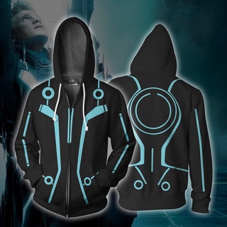 Tron Legacy เสื้อแจ็กเก็ต เสื้อฮู้ดดี้ มีซิป พิมพ์ลาย 3D