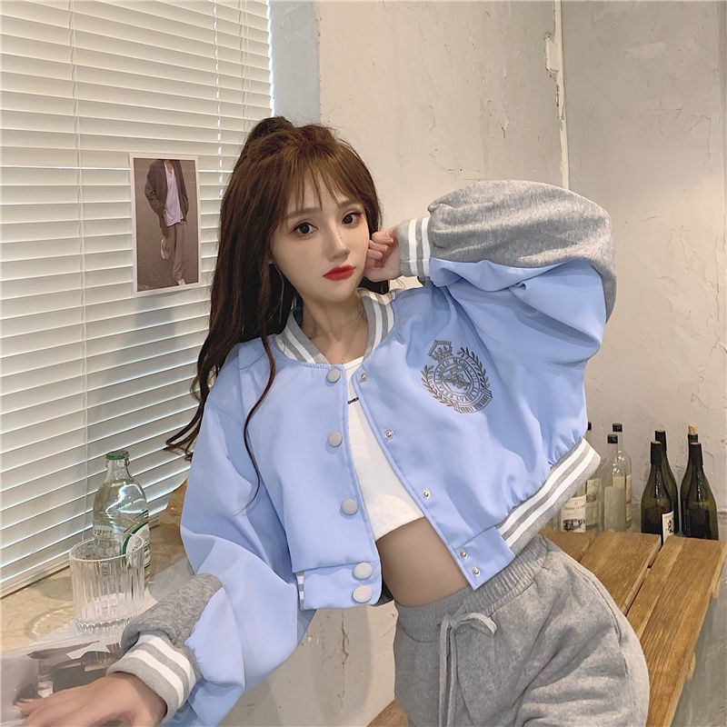N-Yoda เสื้อแจ็กเก็ตเบสบอล แขนสั้น ปักลายตัวอักษร ทรงหลวม