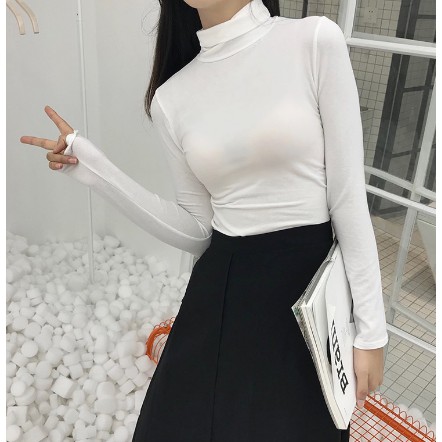 !!Muslimah ด้านในผู้หญิงเสื้อคอสูงแขนยาว Slim Office เสื้อ