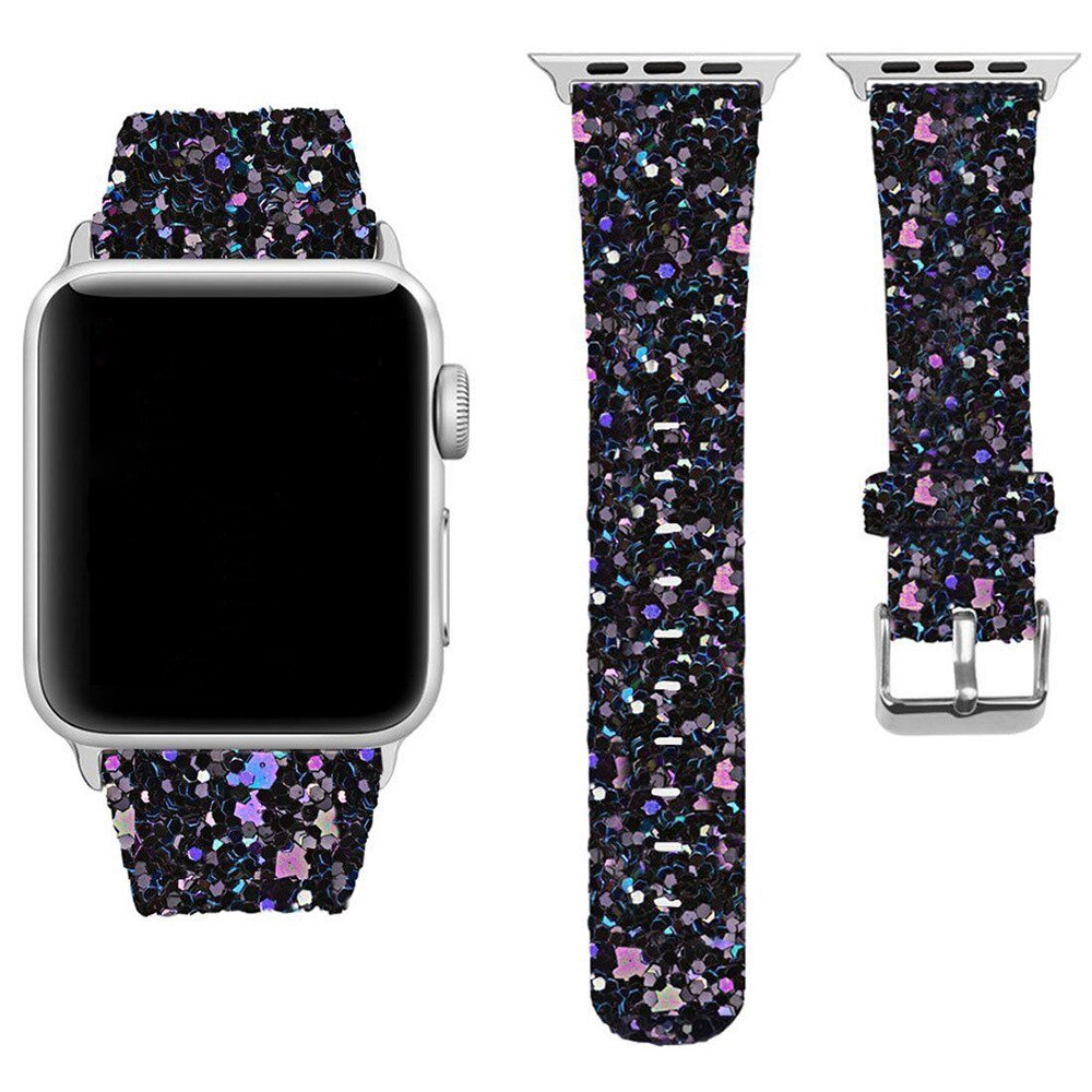 สายนาฬิกาข้อมือหนัง ประดับกลิตเตอร์ แวววาว สําหรับ Apple Watch Series 5 4 3 2 1 38 มม. 40 มม. 42 มม. 44 มม.