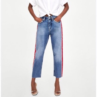 (Used) ZARA Hi-Rise Straight Leg Jeans with Side Stripe