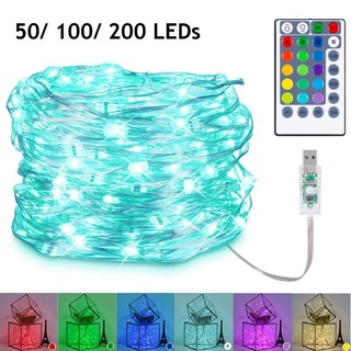 สายไฟหิ่งห้อย Led 50 100 200 ดวง ทองแดง รีโมตควบคุม USB สําหรับตกแต่งต้นคริสต์มาส