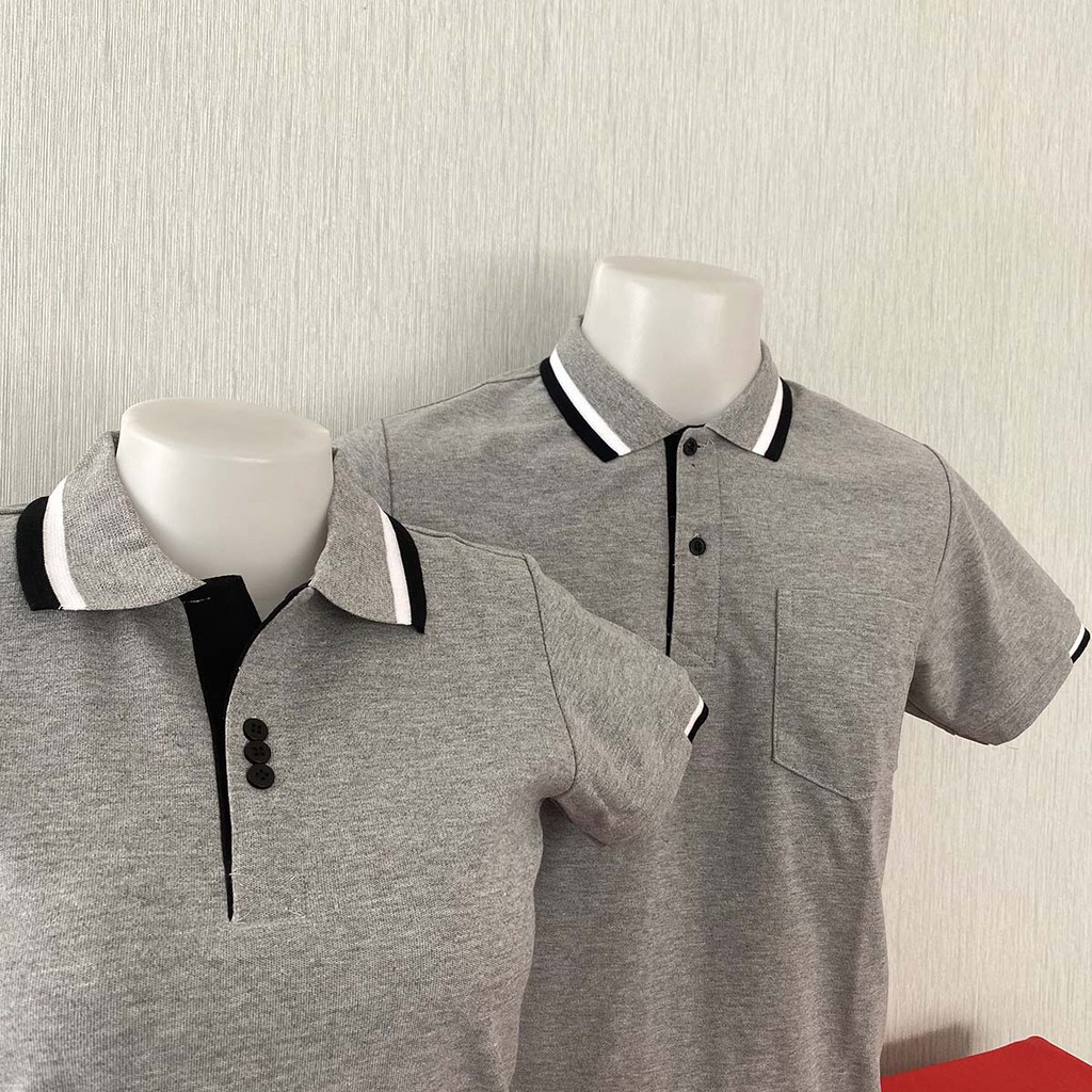 เสื้อโปโล คอคลีป สีเทาท๊อปผ้าcvc ขลิปขาวดำหนานุ่มแบบชาย เป็นทรงตรงมาตรฐาน มีกระเป๋าที่หน้าอก เนื้อผ้านุ่ม สวมใส่สบาย
