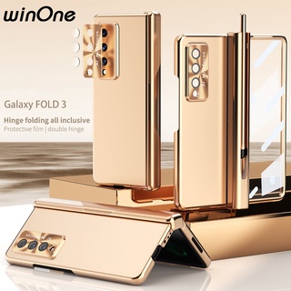 Winone เคส Samsung Galaxy Z Fold 3 บานพับแม่เหล็ก พร้อมปากกา/S Pen,เคสป้องกันพร้อมตัวป้องกันเลนส์ สำหรับ Z Fold3,Ultra-Thin Electroplating Case for Samsung Z Fold3