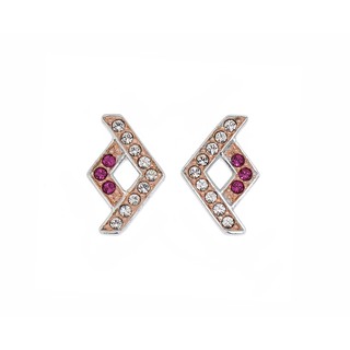 Aevari Kit Pattern Earrings Sterling Silver 925 with Fuchsia Crystal  ต่างหู ต่างหูเงินแท้ ต่างหูประดับพลอยCZ เงินแท้925