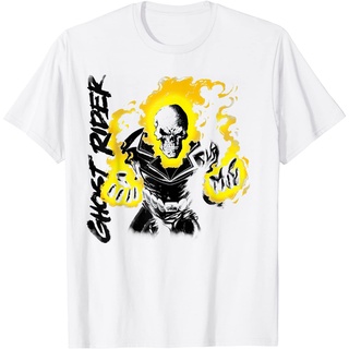 เสื้อยืด พิมพ์ลายกราฟิก Marvel Ghost Rider Skull Hands Aflame สไตล์เรโทร