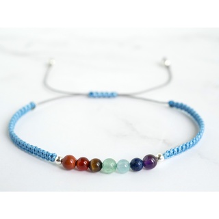 กำไลหิน 7 จักระ สไตล์มินิมอล ถักลายสวยงาม ประดับด้วยเม็ดเงินแท้ 92.5% Chakra Gemstone Bracelet