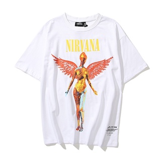 เสื้อยืดcalandfashion▧สินค้าพร้อมส่ง Kanye Nirvana Angel Rock ลายข้อความ Chapel Of God แขนสั้นคู่รักสตรีทแฟชั่นเสื้อยืดเ