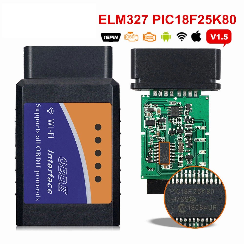 Super Elm327 WIFI V1.5 OBD2 ไม่มี PIC18F25K80 เครื่องสแกนเนอร์วินิจฉัยรถยนต์ Elm327 WI-FI Mini ELM 327 OBDII iOS เครื่องสแกนเนอร์เครื่องมือ
