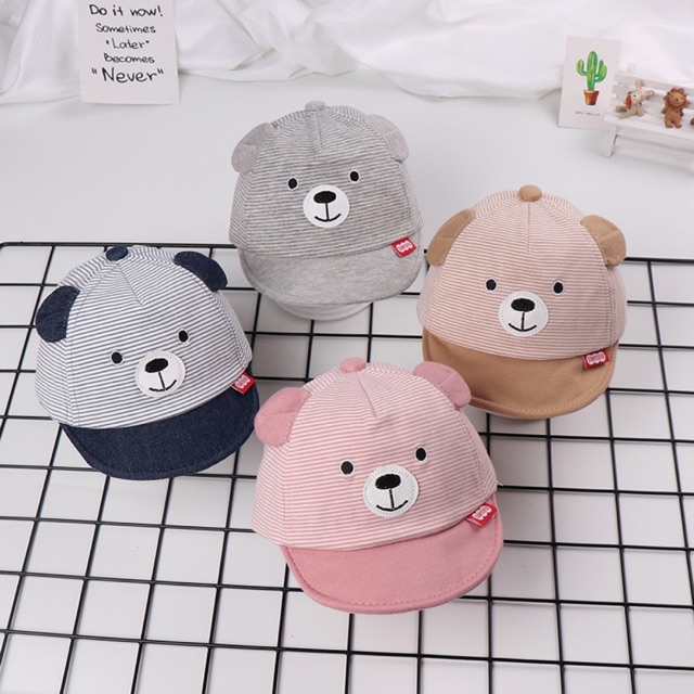 หมวกเด็กอ่อนผ้าฝ้าย 100% ลายหมีเกาหลีรุ่นใหม่