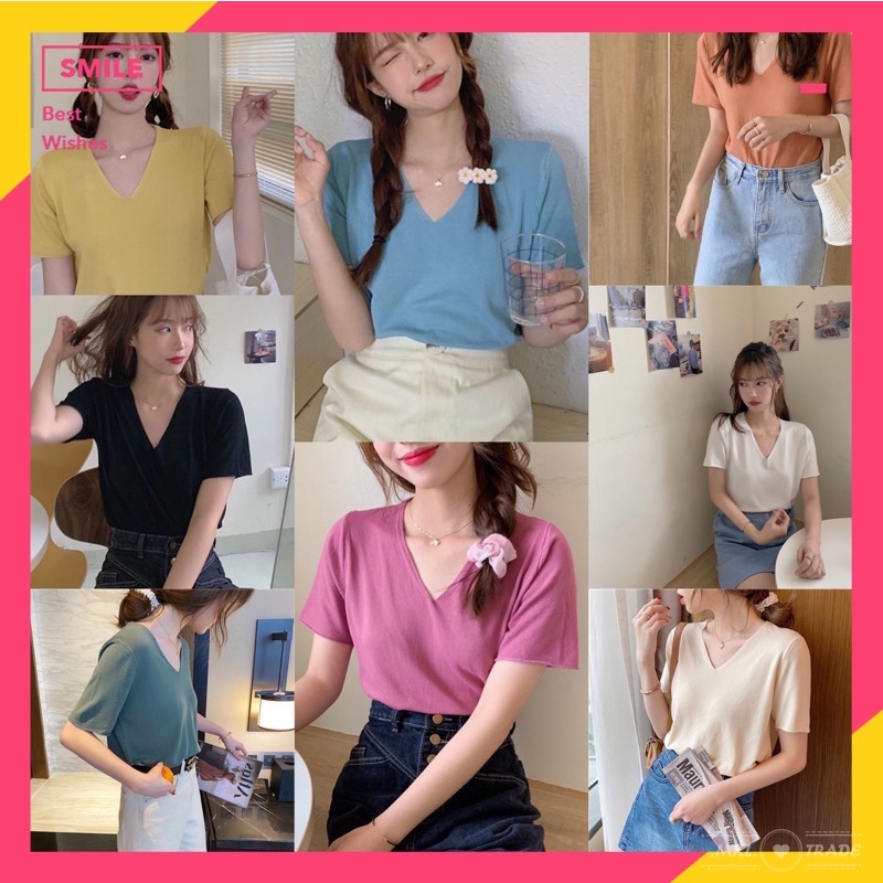 MKL เสื้อคอวีผ้าบาง ทรงสวย สไตล์เกาหลี สีสันสดใส #A040