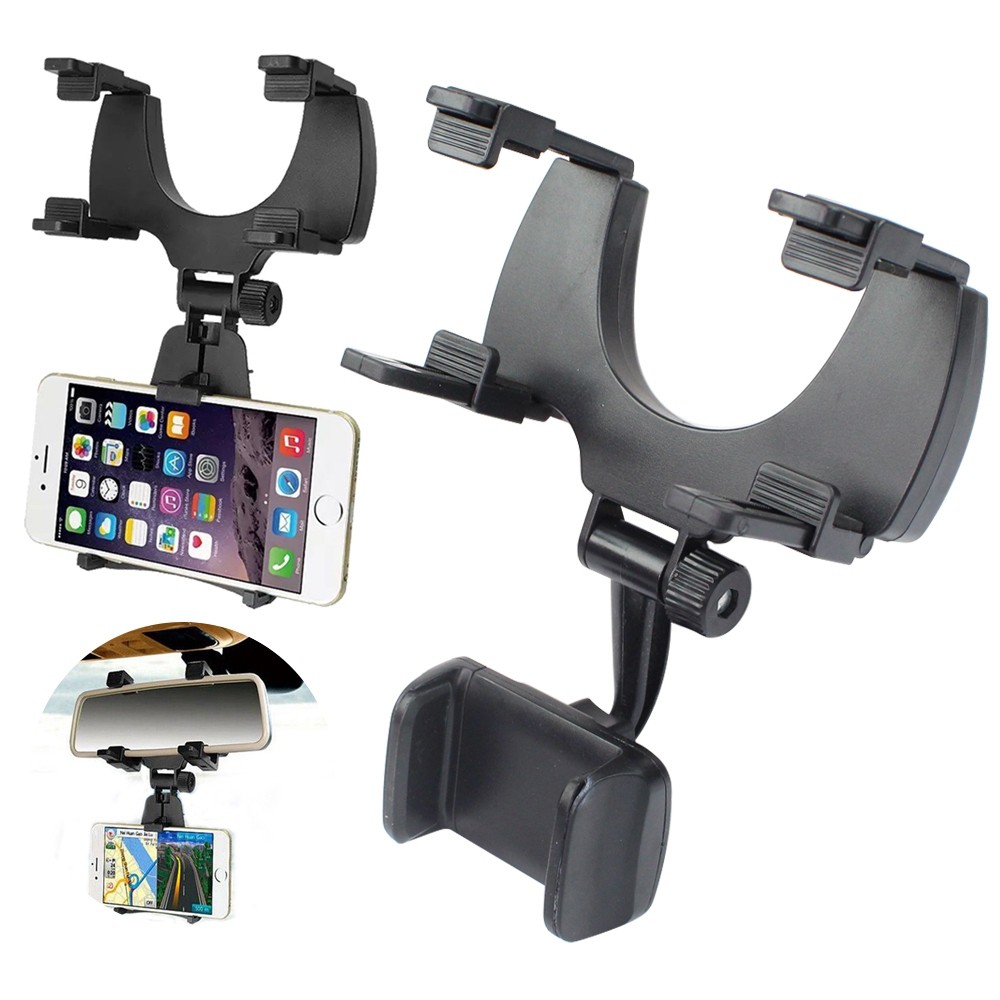 Telecorsa ที่วางโทรศัพท์ ทีหนีบมือถือในรถ แบบหนีบกระจกมองหลัง รุ่น mobile-mirror-car-holder-00e-Ri