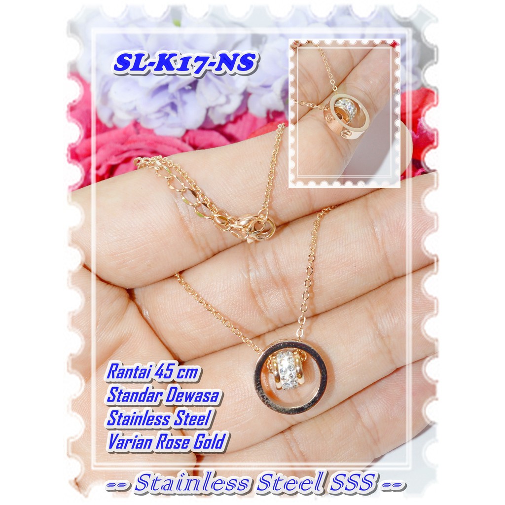 สร้อยคอสแตนเลสสีโรสโกลด์ของแท้ SL-K17-NS