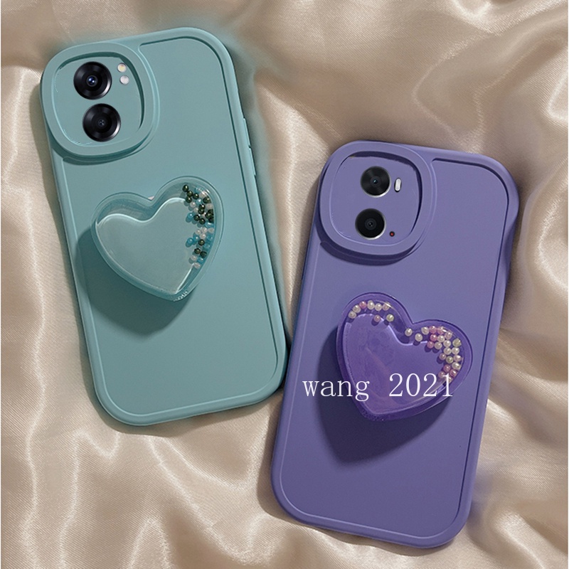 Simple Casing เคส OPPO A77 5G A76 A96 4G เคสโทรศัพท์ Phone Case Ins Style Solid Color with Quicksand Love Bracket Soft Back Cover #8