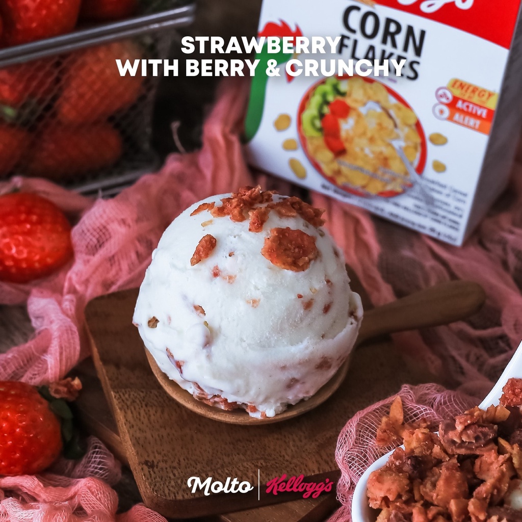 Strawberry Cornflake (ไอศกรีม สตอเบอรี่ ซีเรียลคอนเฟลก 1 ถ้วย 16 oz.) - Molto premium Gelato