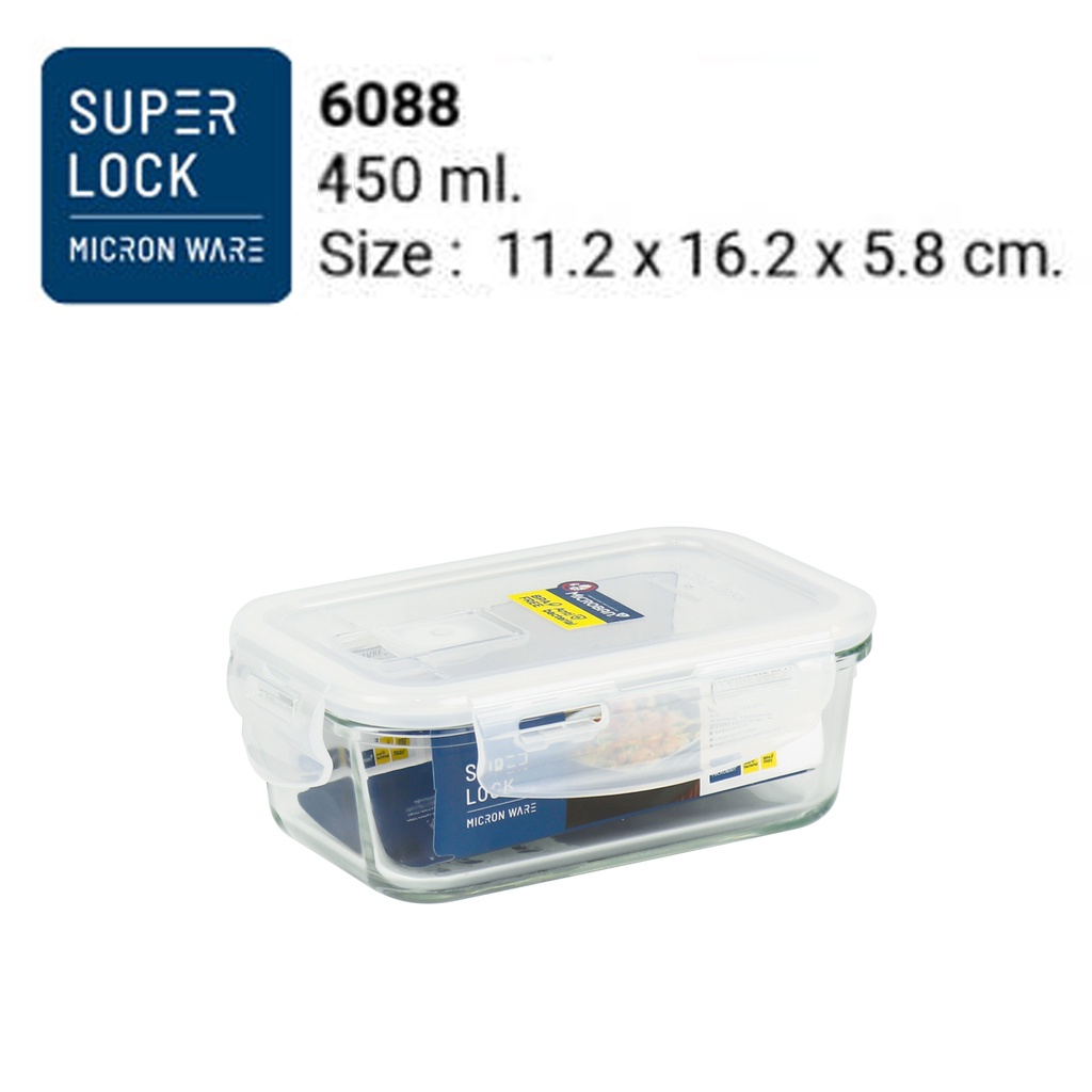 Superlock Glass รุ่น 6088 กล่องถนอมอาหารแก้ว แก้วบอโรซิลิเกต ฝาใส ซีลขาว ขนาด 450 มล.