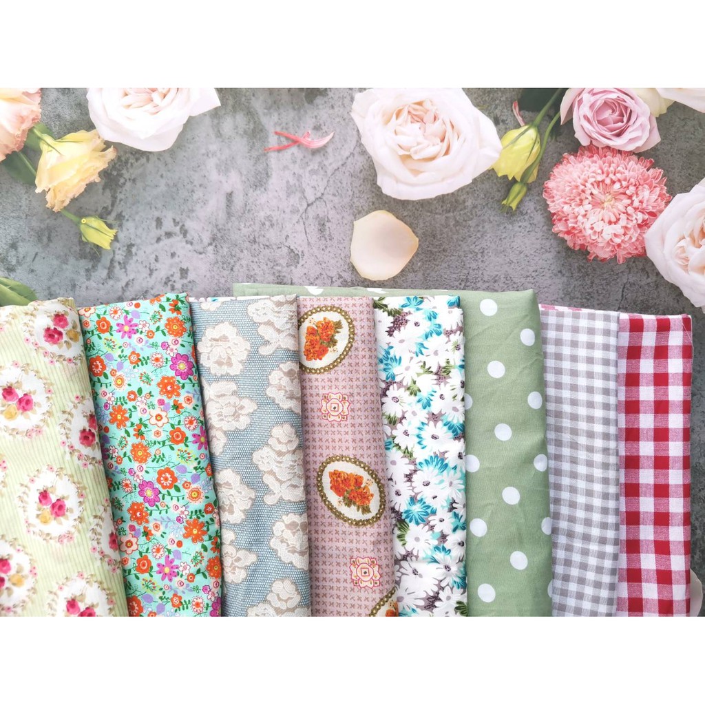 🔥เติม เศษผ้า ผ้าปลายไม้ 1/3 ผ้าคอตตอน คอตตอนญี่ปุ่น Japan Cotton มัสลิน ลายดอก ลายตาราง หน้ากว้าง 45-53 นิ้ว