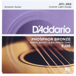 DAddario สายกีตาร์โปร่ง รุ่น EJ26 Phosphor Bronze Custom Light 11-52 แท้100%