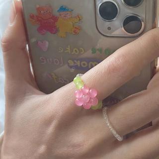 Summer Flower Rings Transparent Acrylic Crystal Beads Handmade Rings Jewelry