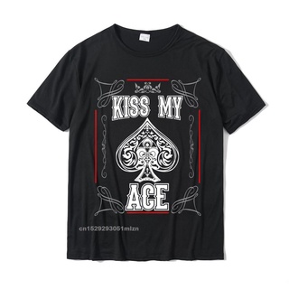 เสื้อยืดผ้าฝ้ายพิมพ์ลายแฟชั่น เสื้อยืด ผ้าฝ้าย พิมพ์ลาย Kiss My Ace Funny Ace Of Spades Poker สําหรับผู้ชาย