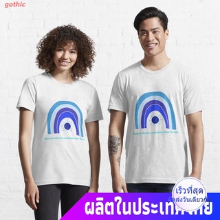 เสื้อยืดผู้ชายและผู้หญิง There is always sunshine after the rain, blue retro rainbow Essential T-Shirt Mens Womens T-s