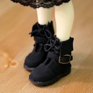 【doll Shoes】ds058 SD/BJD รองเท้าบูทสั้น แต่งหัวเข็มขัด สีดํา สําหรับตุ๊กตา 1/4 1/3 Uncle