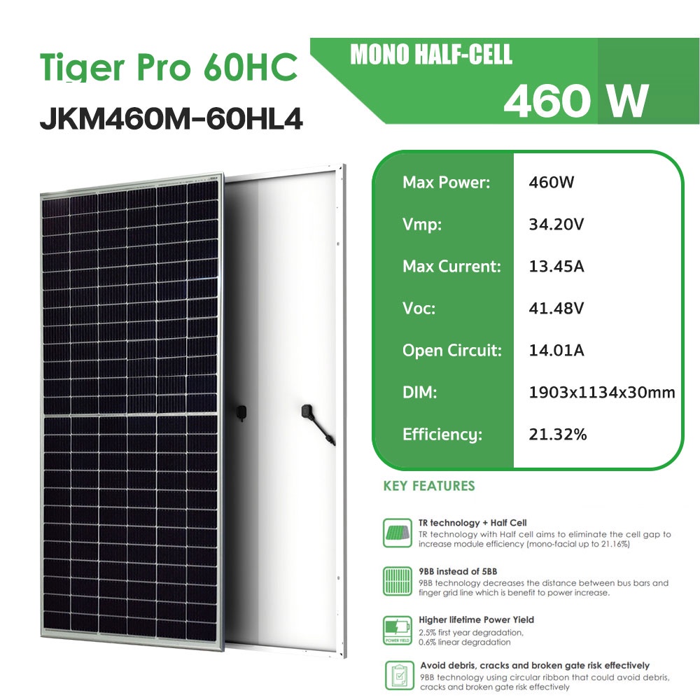 แผงโซล่าเซลล์ โมโน ฮาร์ฟเซลล์ JKM460W Mono Half Cut 460W 9BB ประกันขนส่งฟรี ไฟเต็ม JINKO B (1แผงต่อ1ออเดอร์)