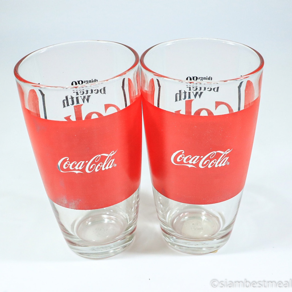 แก้วโค้กครบรอบ 125 ปี  ครบเซ็ท 2ใบ ยี่ห้อ โคคา-โคล่า (Coca-Cola)  วินเทจแก้วน้ำดื่มเครื่องดื่ม แก้วชนิดใสของวินเทจ
