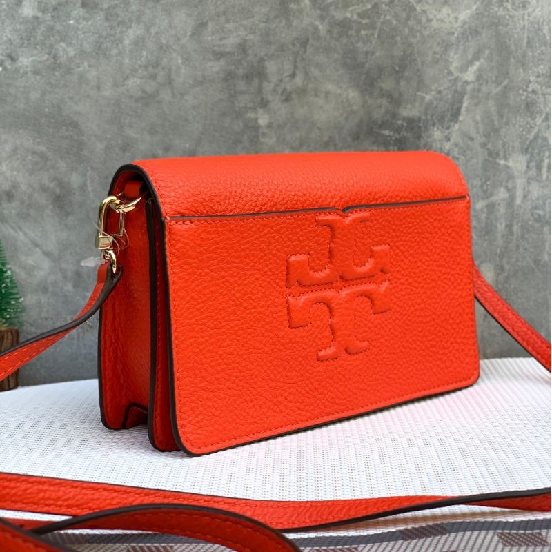 🎀 (สด-ผ่อน) กระเป๋าสะพายสีส้มอมแดง poppy red 48309 Tory Burch Bombe-T Small Crossbody