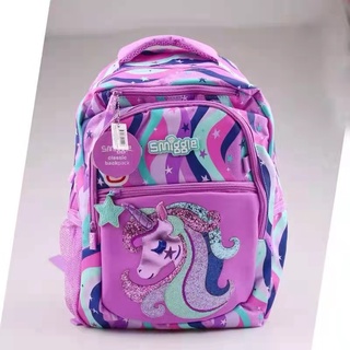 Smiggle กระเป๋าเป้สะพายหลัง กระเป๋านักเรียน ลายยูนิคอร์น สีชมพู สําหรับเด็กประถม