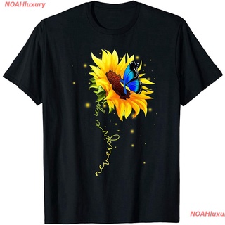 เสื้อยืดลำลองเสื้อยืดผู้ชายและผู้หญิง Sunflower erfly Never Give Up Down Mothers Day Unisex DIY Printed T-Shirt 100% Co