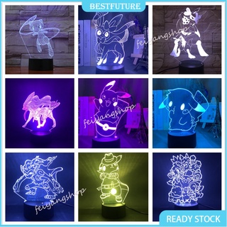 โคมไฟ Led รูปโปเกมอน ปิกาจู 3D เปลี่ยนสีได้ 7 สี ชาร์จ Usb ของขวัญสําหรับเด็ก