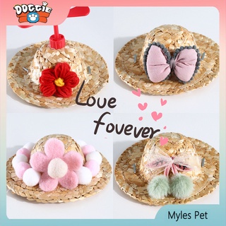 ★〓Myles Pet〓★ หมวกฟางคอสเพลย์ลายดอกไม้สําหรับตุ๊กตาสุนัขแมว