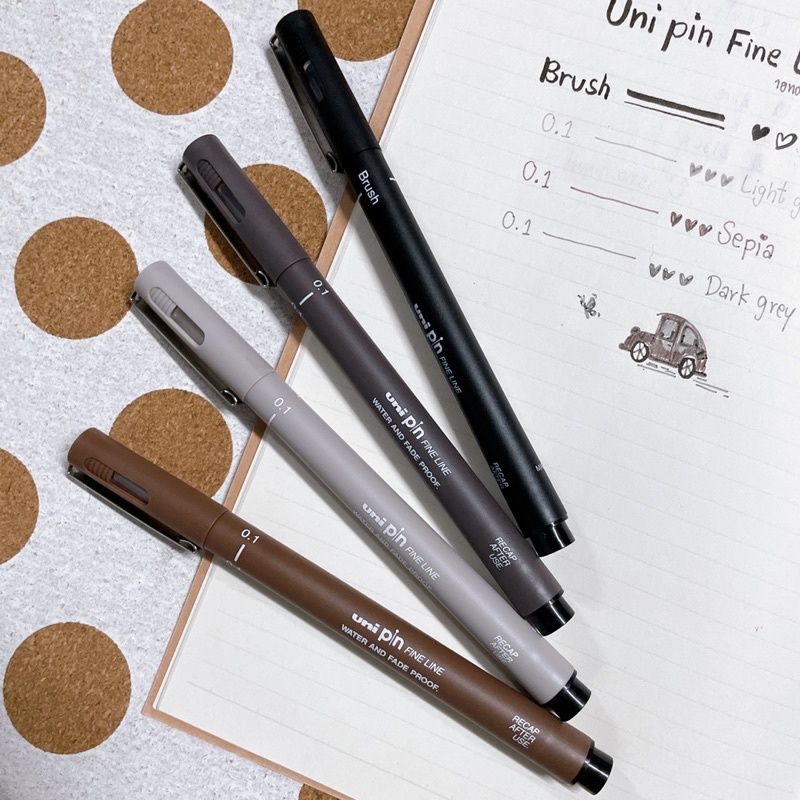 [มีทุกสี] UNI PIN FINE LINE ปากกาตัดเส้น กันน้ำ หัวสักหลาด 1 ด้าม