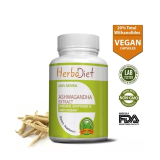 High Potency PURE Ashwagandha Root Extract 20% Withanolides Capsules โสมอินเดีย แท้ ผลิตภัณฑ์จากอินเดีย ลดความเมื่อยล้า