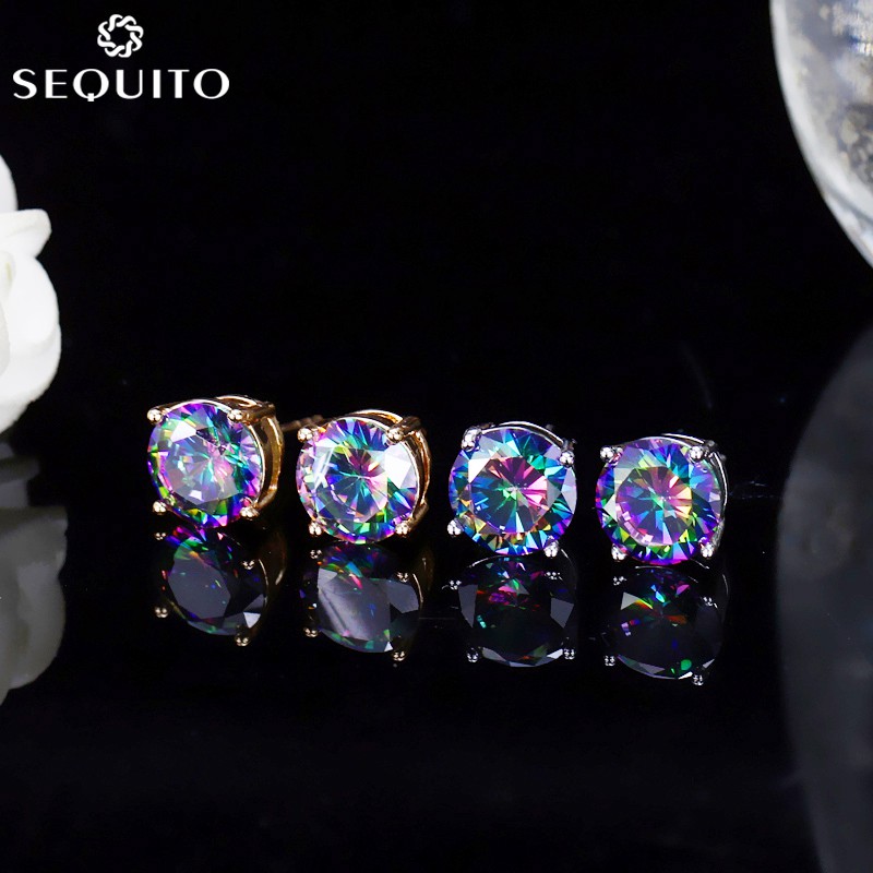 SEQUITO แฟชั่นสไตล์หู Stud Jewels AAA CZ เพชรคริสตัล Unisex ต่างหูสตั๊ดสําหรับผู้ชายและผู้หญิง E075