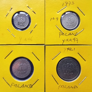 เหรียญ​โปแลนด์​ Poland, ชุดรุ่นเก่า 4 เหรียญ, #​2038, ใช้แล้ว