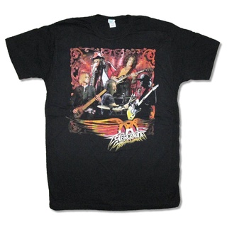 เสื้อยืดผ้าฝ้ายCOTTON aerosmith live image band pic group ผู้ชายใหม่เสื้อยืดสีดำ plus ขนาด classic sportwear วันพ่อวันเก