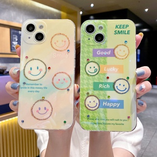 บลูเรย์ พลอยเทียม รุ้ง หน้ายิ้ม เคสไอโฟน 14 Pro Max iphone 14 plus 13 pro max 12 11 Pro Max Xs Max Xr X 7 8 Plus + Case ใหม่ ซิลิกาเจล ป้องกันการหล่น นุ่ม ไอโฟน เคส