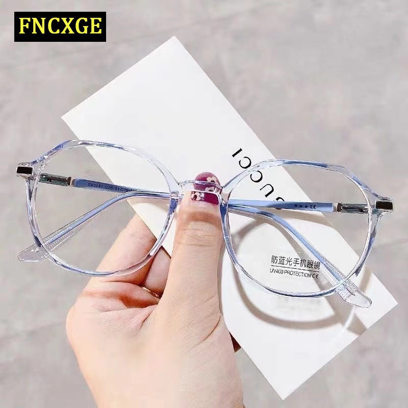 FNCXGE แว่นสายตาสั้น 0.0 ถึง -6.0 ป้องกันแสงสีฟ้า กรอบเหลี่ยม สไตล์เกาหลี แว่นตาสำหรับผู้หญิงผู้ชาย