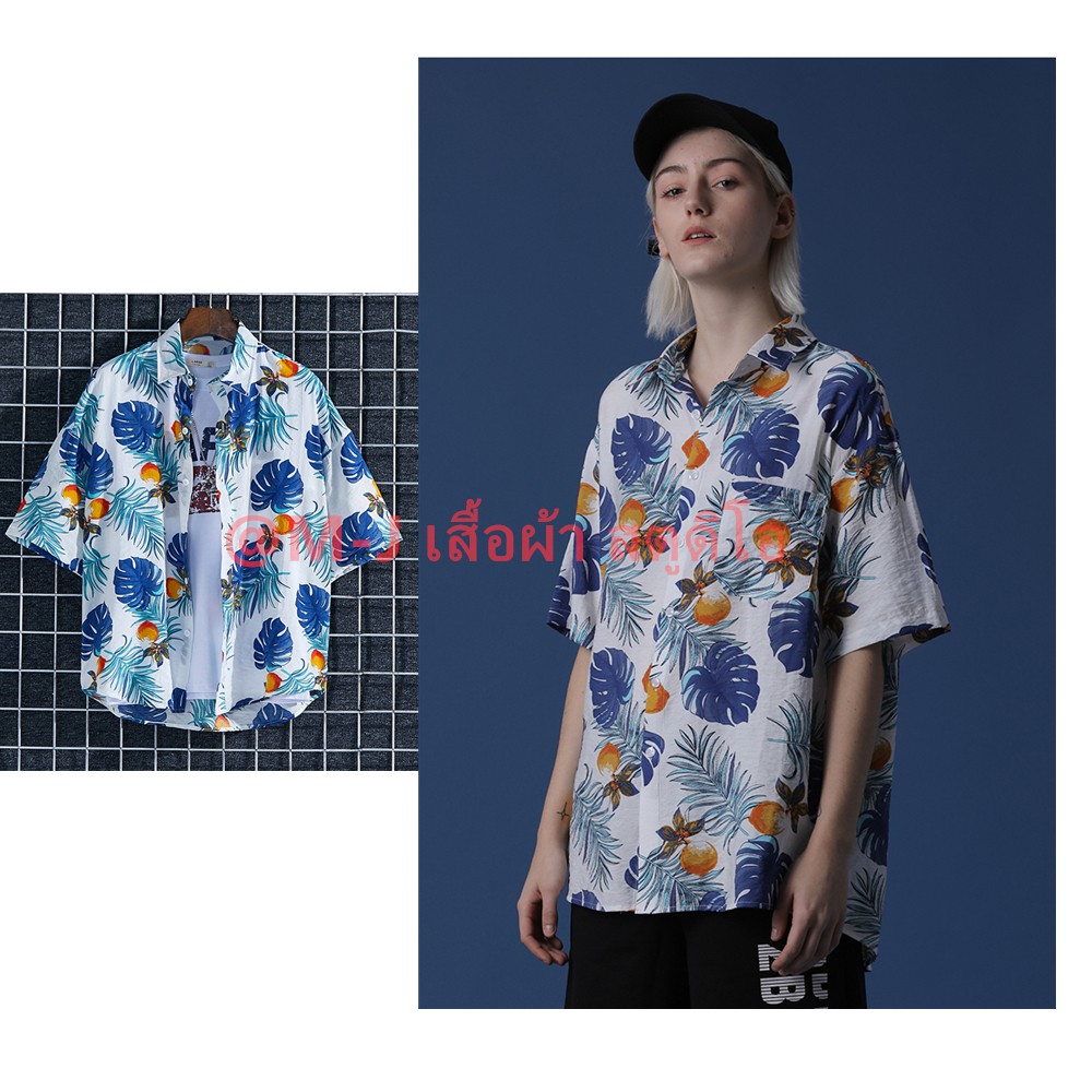 (S91-S100) เสื้อเชิ้ตฮาวาย แขนสั้น พิมพ์ลายดอกไม้ ขนาด - รูปที่ 6