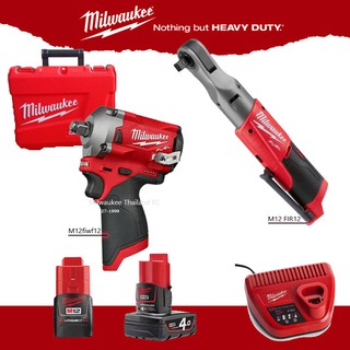 Milwaukee combo M12 set2  (M12FIWF12 + M12FIR12+แบต 2ah และ 4ah และแท่นชาร์จ)) สีแดง