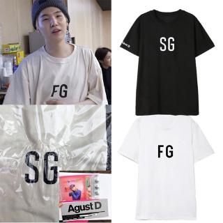 เสื้อยืดผ้าฝ้ายพิมพ์ลายbts suga เสื้อยืดแขนสั้นสีขาวดํา