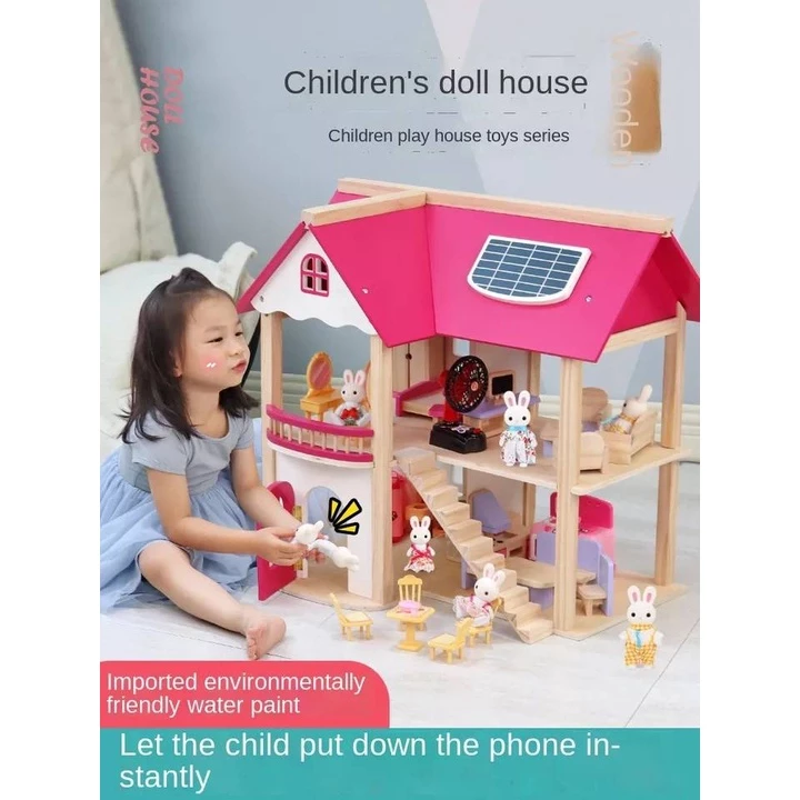 บ้านไม้ประกอบของเล่นเด็ก บ้านตุ๊กตา House Villa thumbnail 7