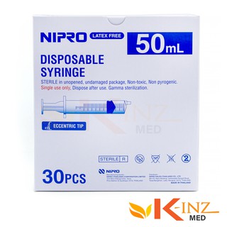 กระบอกฉีดยาพลาสติกนิโปร ไซริงค์พลาสติก SYRINGE NIPRO ขนาด 50 mL หัวกลาง หัวข้าง บรรจุ 30 ชิ้น/กล่อง