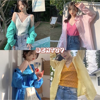 Bentoy(8427+1187) เสื้อสายเดี่ยวหน้าวี+เสื้อเชิ้ตแขนยาวสไตล์เกาหลี เนื้อผ้าเกรดดี