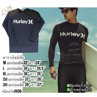 🏄🏻‍♂️เสื้อว่ายน้ำแขนยาวกันแดดกันUV50+สกรีนHurleyพื้นสีดำล้วน🌊